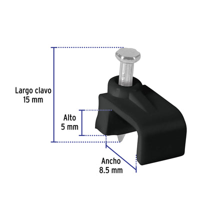 Bolsa con 20 grapas negras de 5 x 8.5 mm para cable plano | GPL-8N | 48034