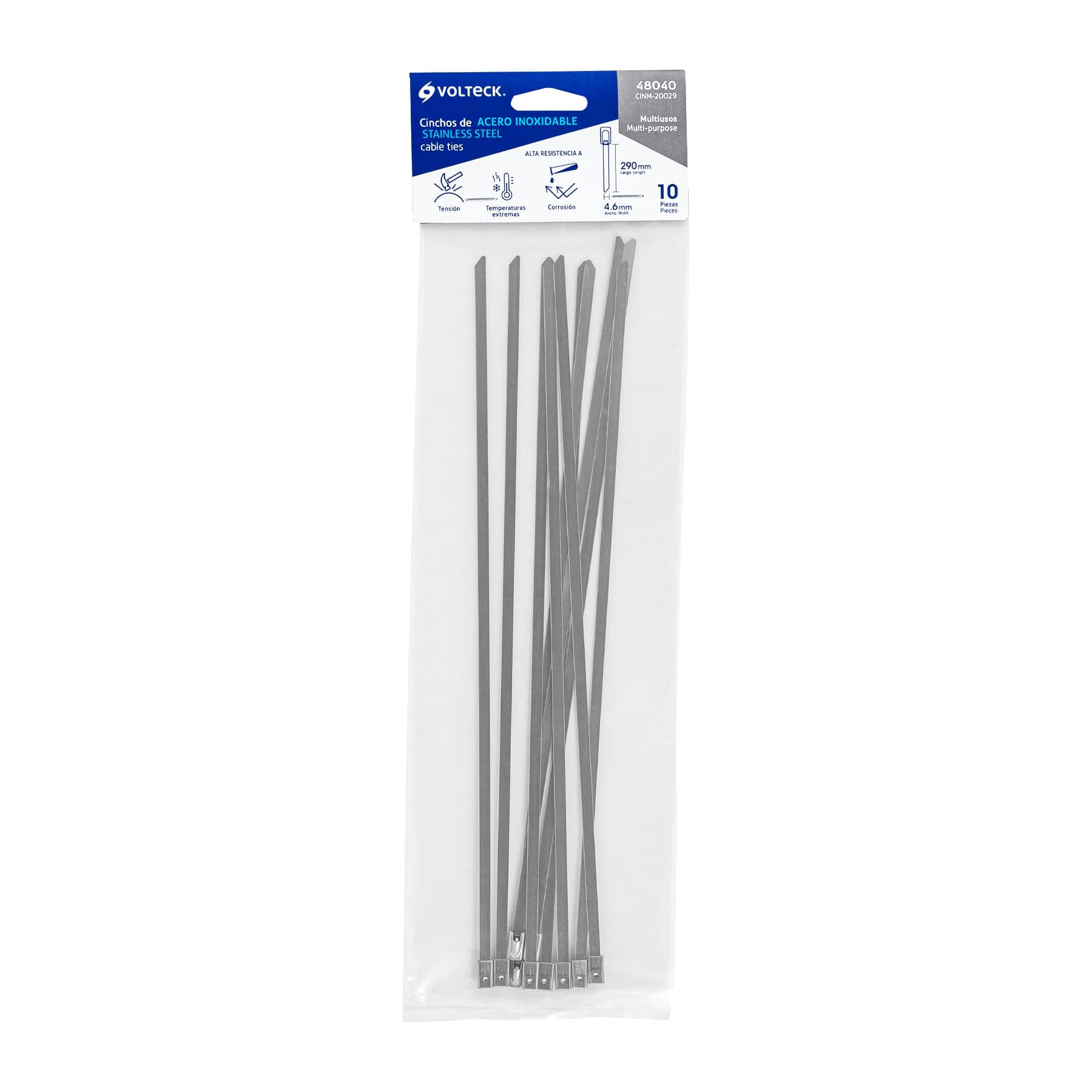 Bolsa con 10 cinchos de 29 cm,acero inoxidable,99 lb,VOLTECK | CINM-20029 | 48040