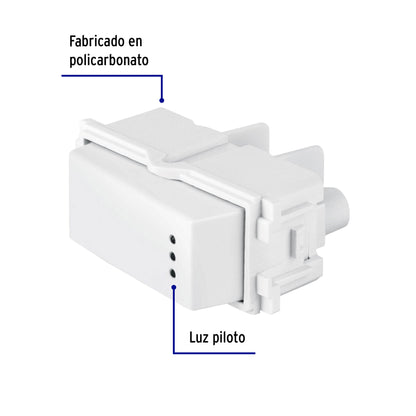 Interruptor sencillo con luz piloto, línea Italiana, blanco | APSEP-IB | 48053
