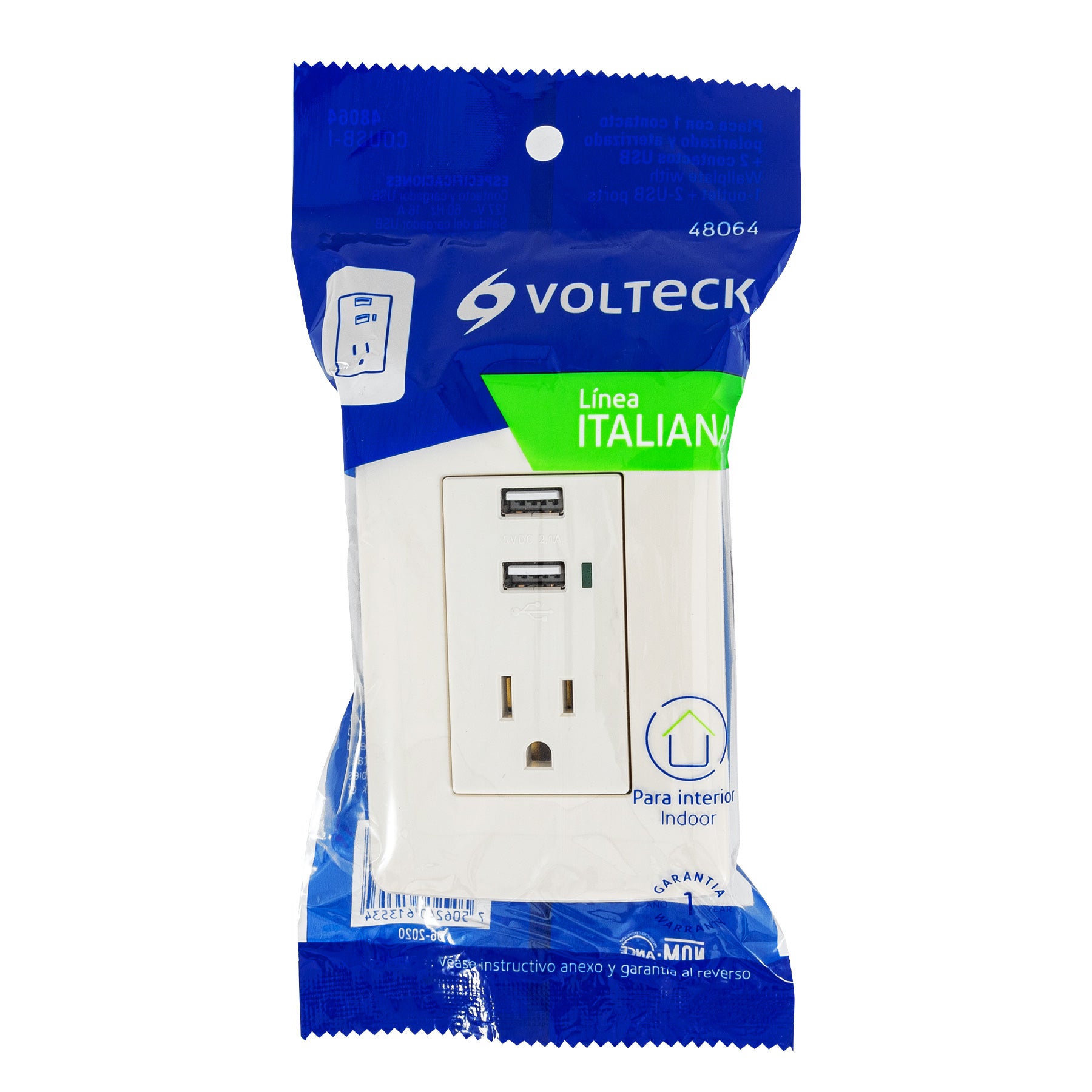 Contacto aterrizado + 2 puertos USB, marfil, línea Italiana | COUSB-I | 48064