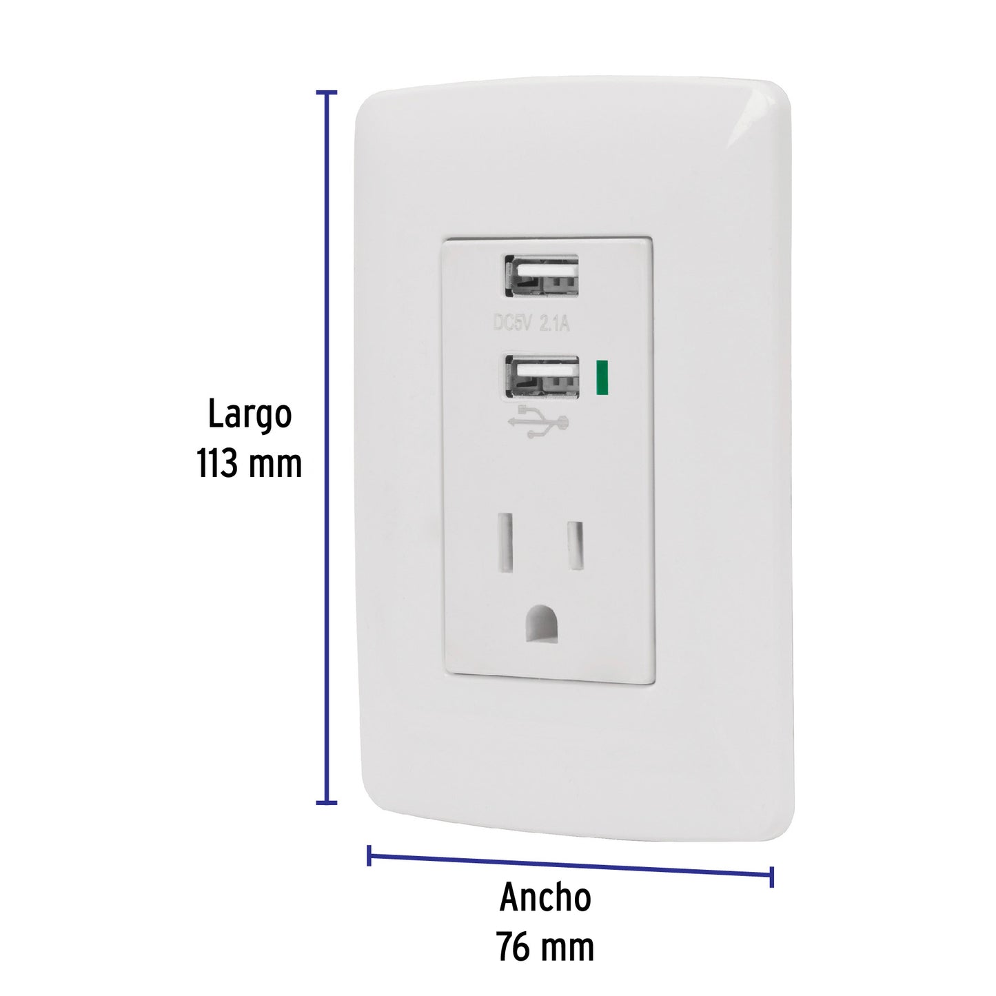 Contacto aterrizado + 2 puertos USB, blanco, línea Italiana | COUSB-IB | 48065