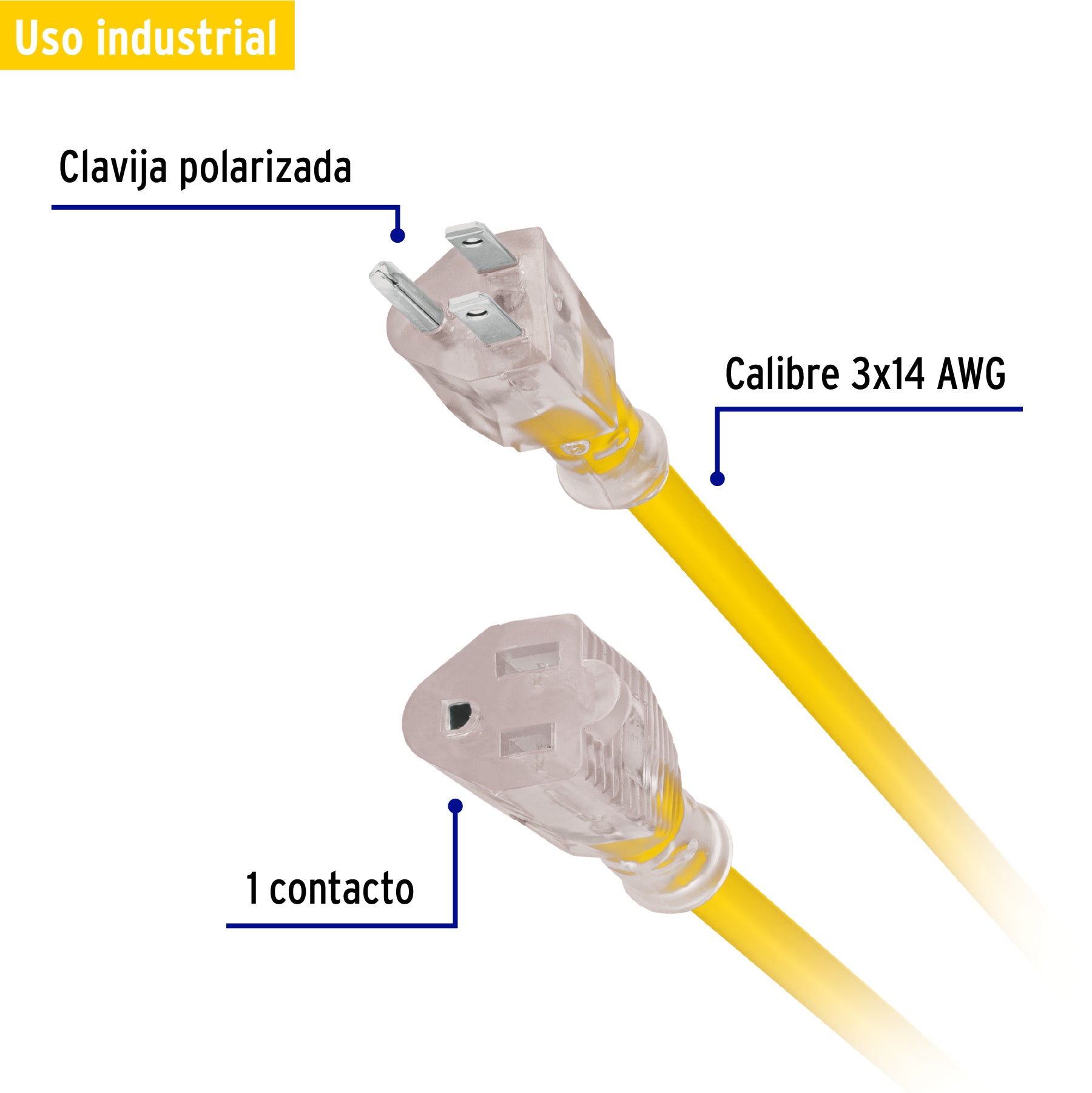 Extensión reforzada aterrizada 8 m 3x14 AWG, Volteck | ERA-8X14 | 48067