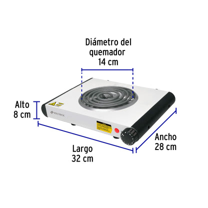 Parrilla eléctrica 1 quemador en espiral, blanca, VOLTECK | PAEL-1C | 48126