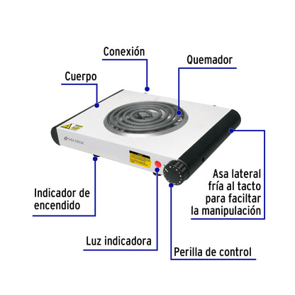 Parrilla eléctrica 1 quemador en espiral, blanca, VOLTECK | PAEL-1C | 48126