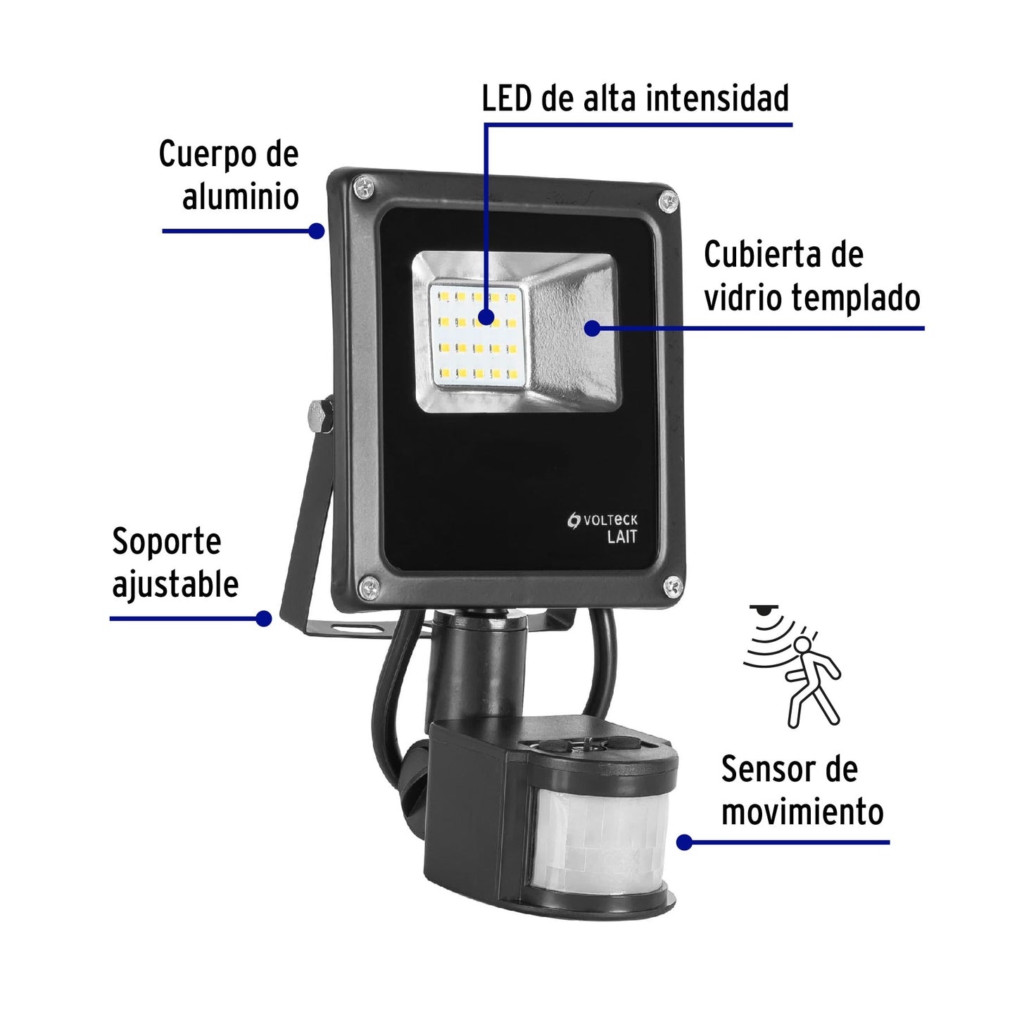 Reflector LED para exteriores 10W 6500K con sensor, VOLTECK | REF-900L | 48228