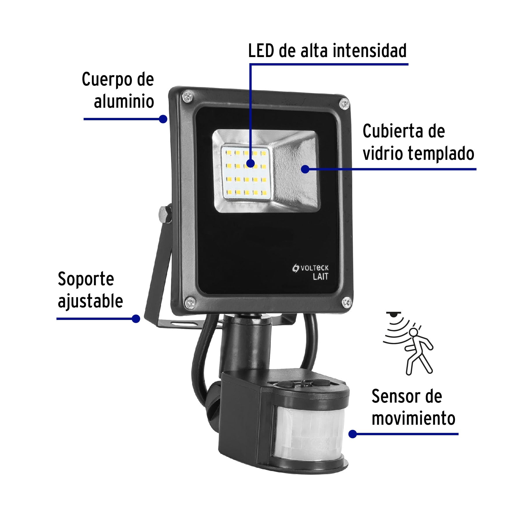 Reflector LED para exteriores 10W 6500K con sensor, VOLTECK | REF-900L | 48228