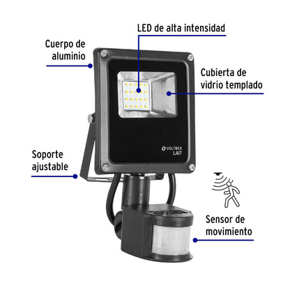 Reflector LED para exteriores 10W 6500K con sensor, VOLTECK | REF-900L | 48228