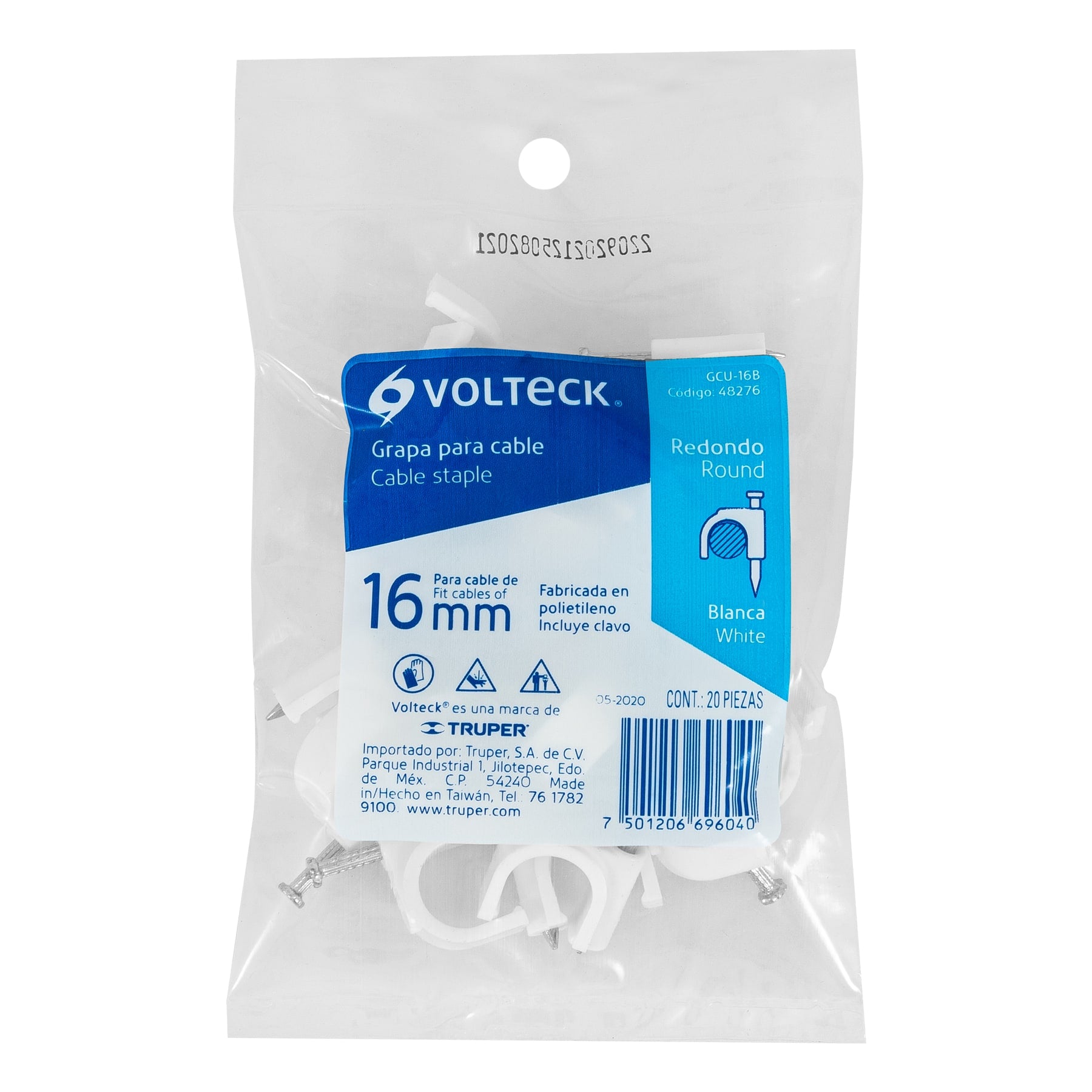 Bolsa con 20 grapas blancas de 16 mm para cable redondo | GCU-16B | 48276