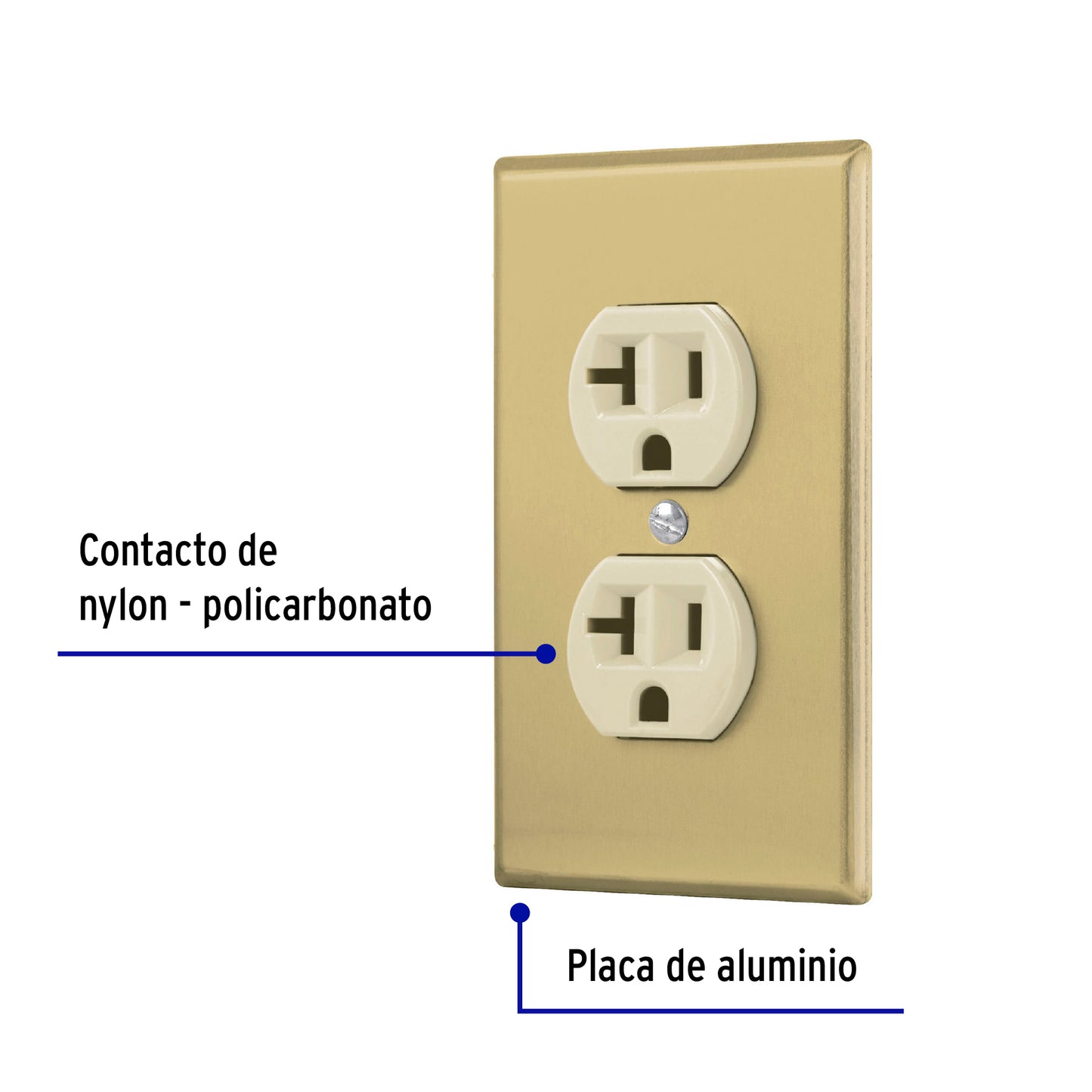 Placa armada contacto dúplex,2 polos,línea Standard,aluminio | PA-CODO-MSA | 48496