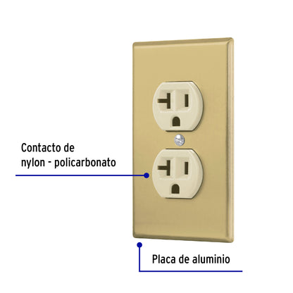 Placa armada contacto dúplex,2 polos,línea Standard,aluminio | PA-CODO-MSA | 48496