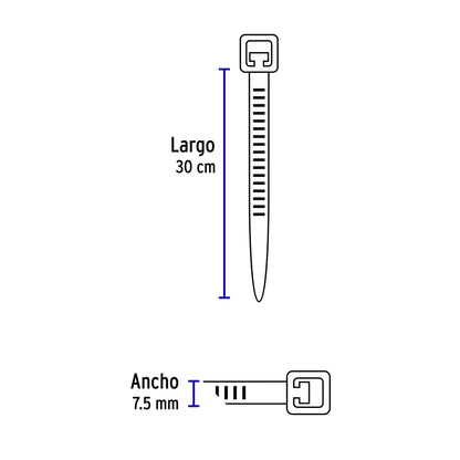 Bolsa c/10 cinchos plásticos 120 lb, 300 x 7.5 mm, naturales | CIN-12030 | 48982