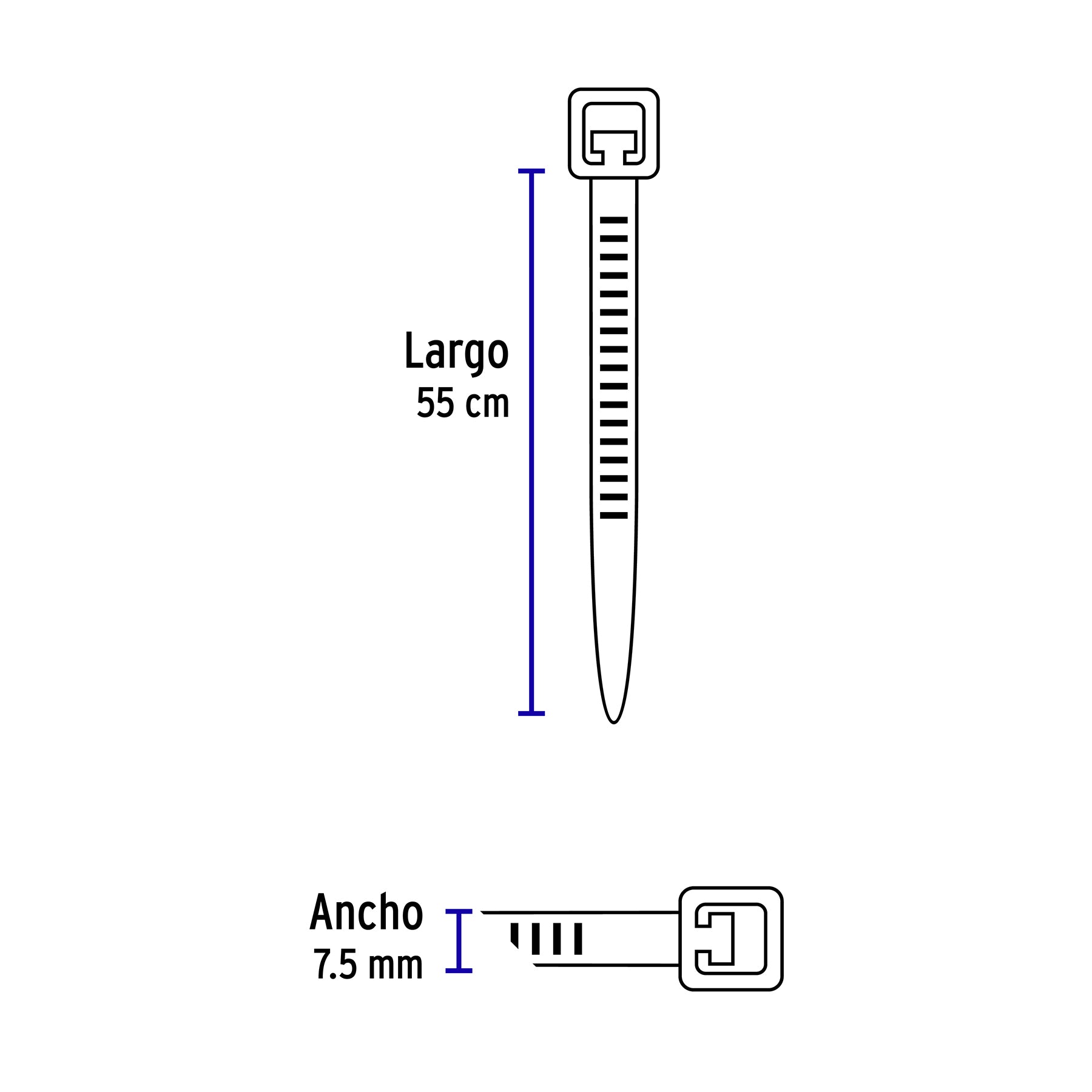 Bolsa c/10 cinchos plásticos 120 lb, 550 x 7.5 mm, naturales | CIN-12055 | 48983