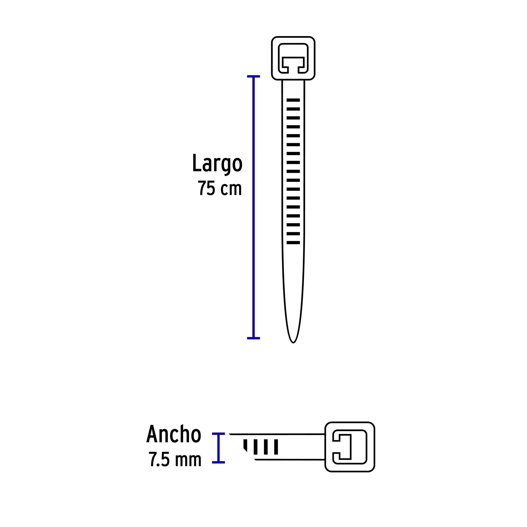 Bolsa c/10 cinchos plásticos 120 lb, 750 x 7.5 mm, naturales | CIN-12075 | 48984