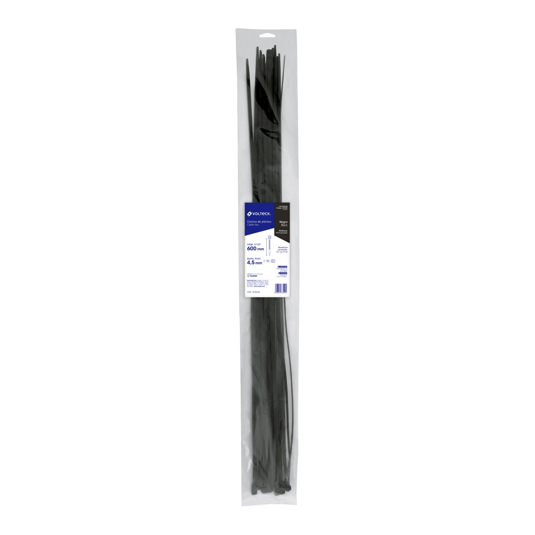 Bolsa con 25 cinchos plásticos 50 lb, 600x4.5 mm, negros | CIN-5060N | 48989