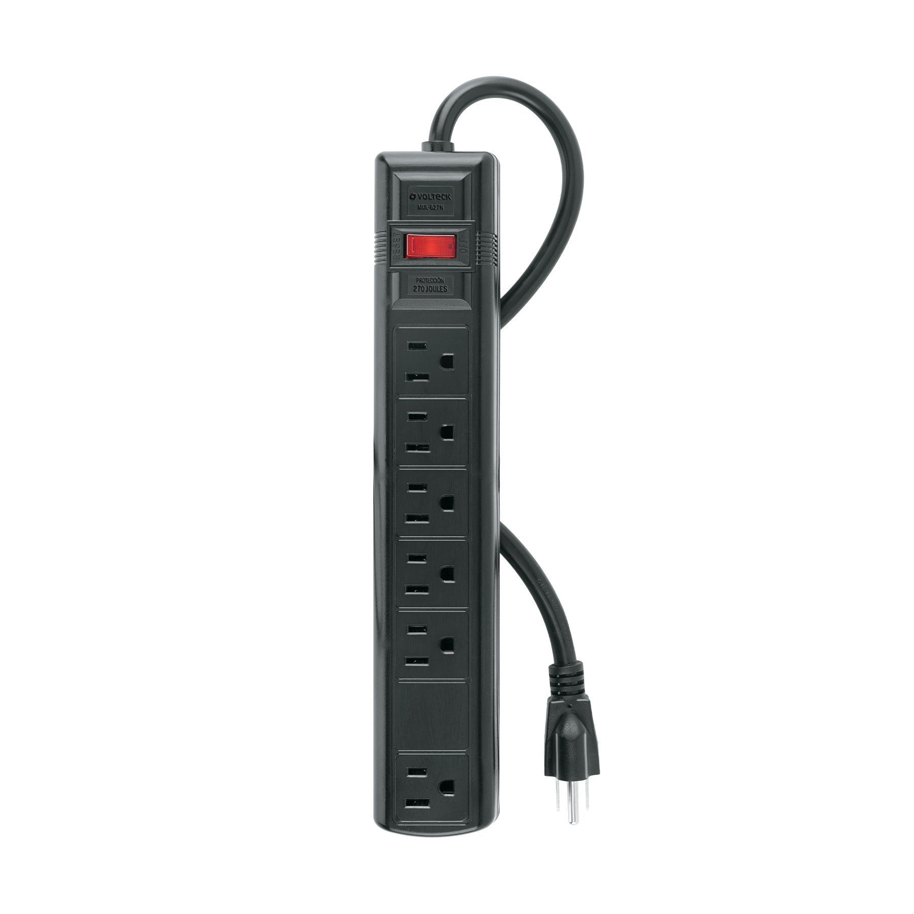 Multicontacto uso rudo 6 entradas sup. de picos 270 J, negro | MUL-627N | 49525