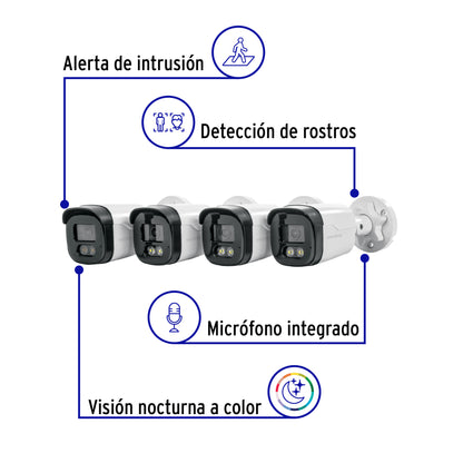 Kit video vigilancia, 8 canales, 4 cámaras, 5MP, Disco 1TB | CTV-KIT-8A | 49588