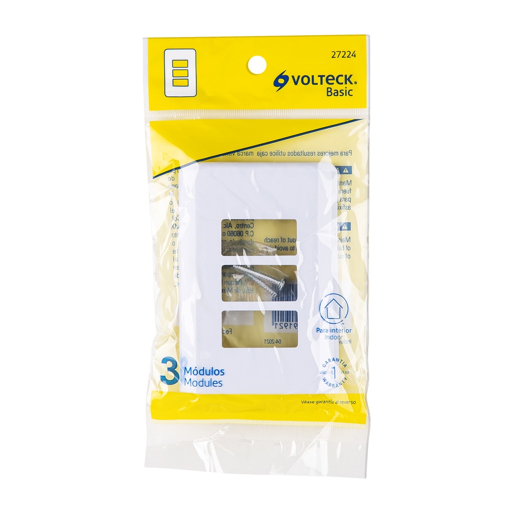 PPTR-B | Placa 3 módulos de ABS, blanca, Volteck Basic