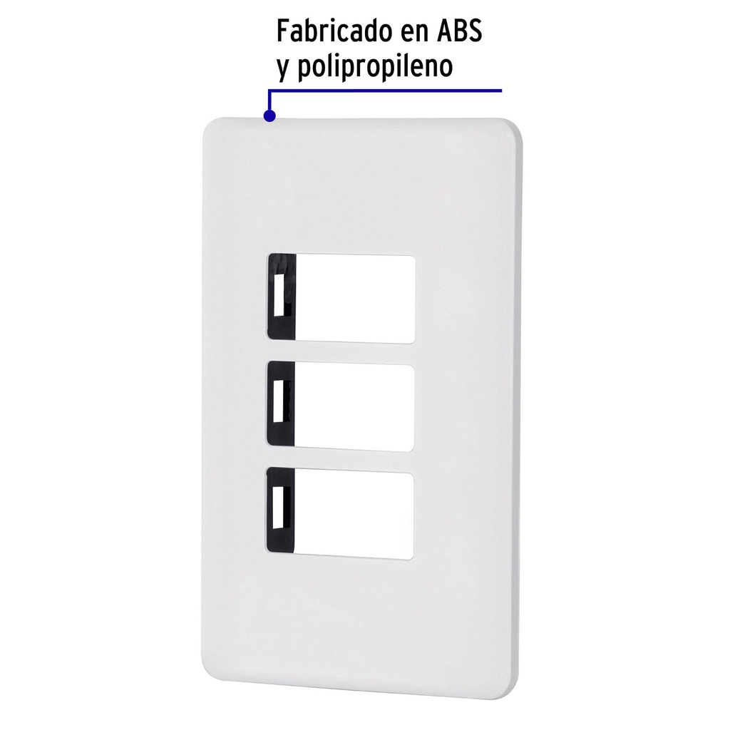 PPTR-B | Placa 3 módulos de ABS, blanca, Volteck Basic