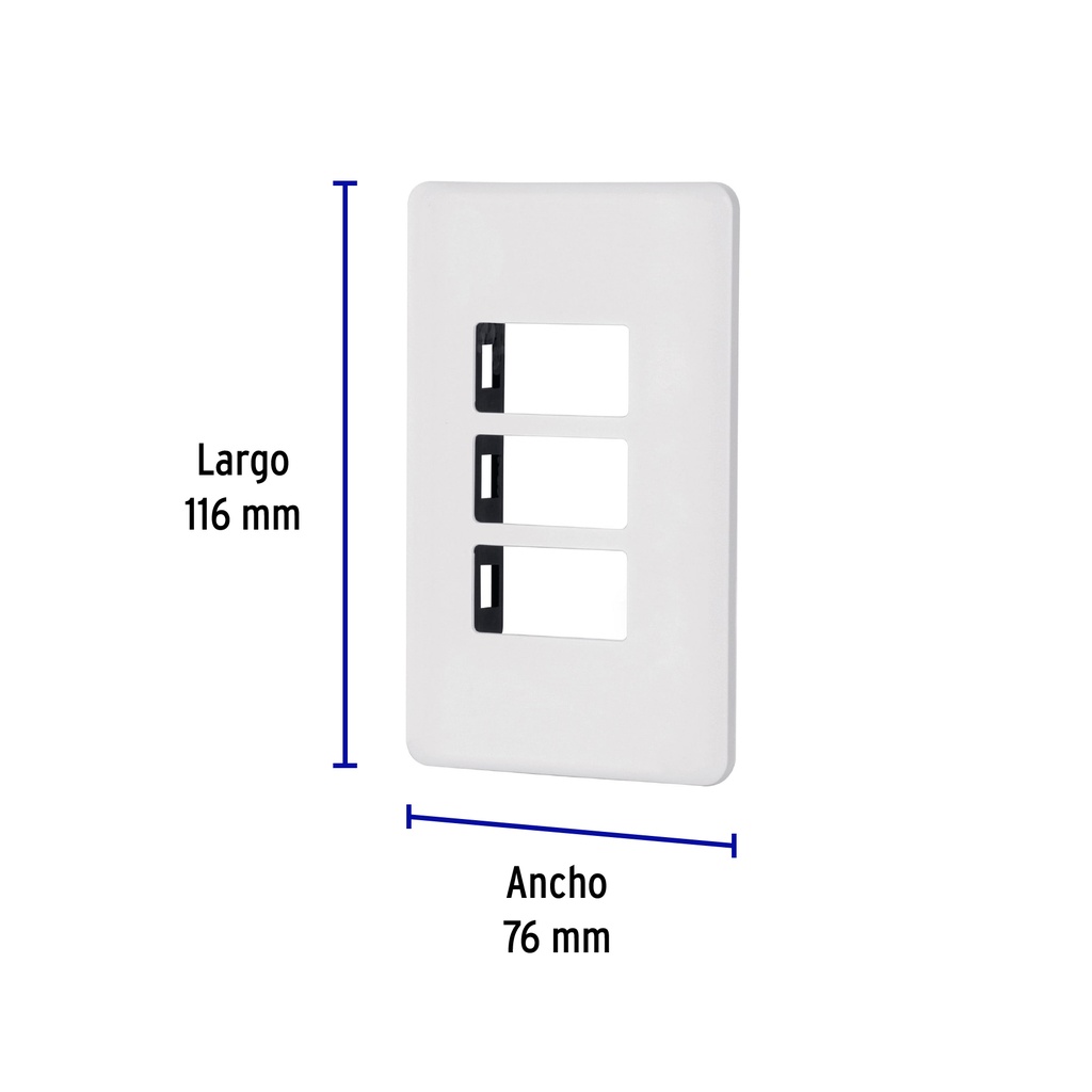 PPTR-B | Placa 3 módulos de ABS, blanca, Volteck Basic