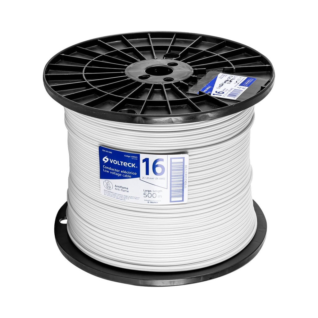 CDU-16-500 | Metro de cordón dúplex flexible SPT 16 AWG en carrete 500 m