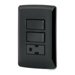 PA-APCO-I2N | Placa armada contacto 2 interruptores,negro, línea Italiana
