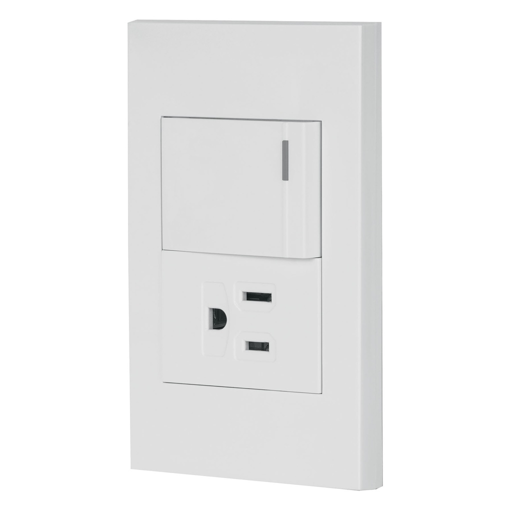 PA-APCO15-EB | Placa armada 1 interruptor,1contacto,1.5mod,Española, blanco