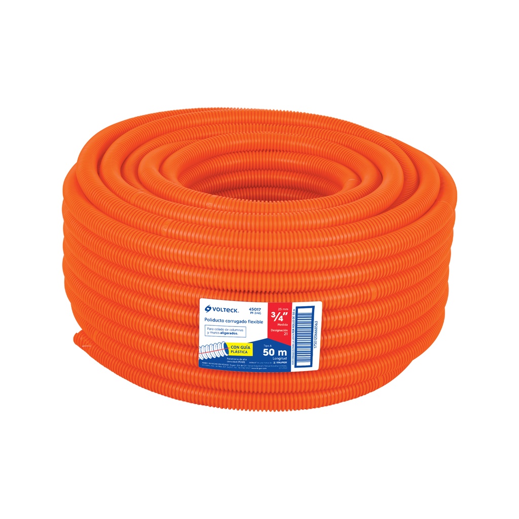 PF-3/4G | Metro de poliducto 3/4' corrugado flex. c/guía, rollo 50 m