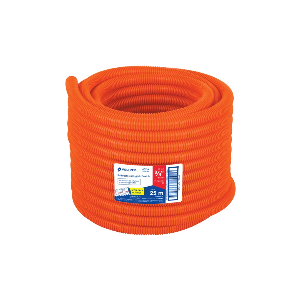PF-3/4GM | Metro de poliducto 3/4' corrugado flex. c/guía, rollo 25 m