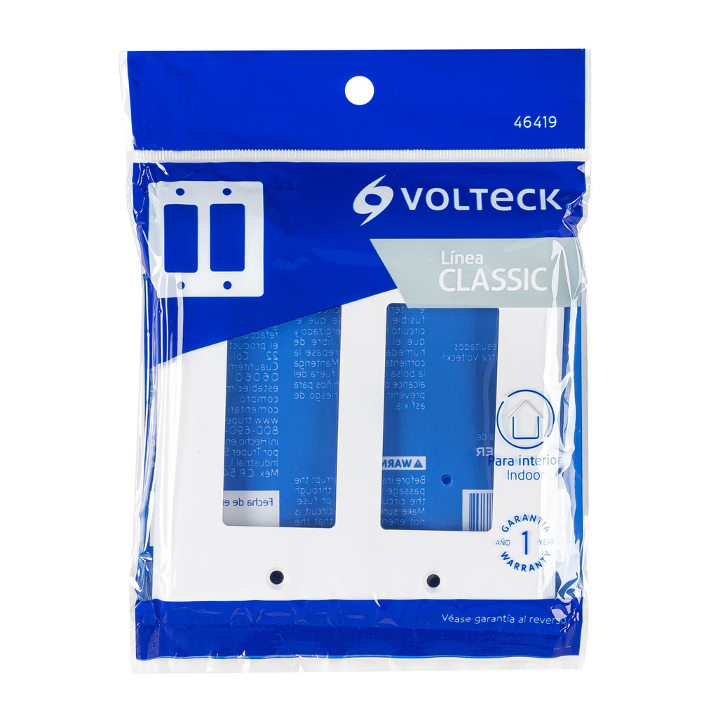 PPDO-CL | Placa 2 ventanas, de policarbonato, línea Classic, Volteck