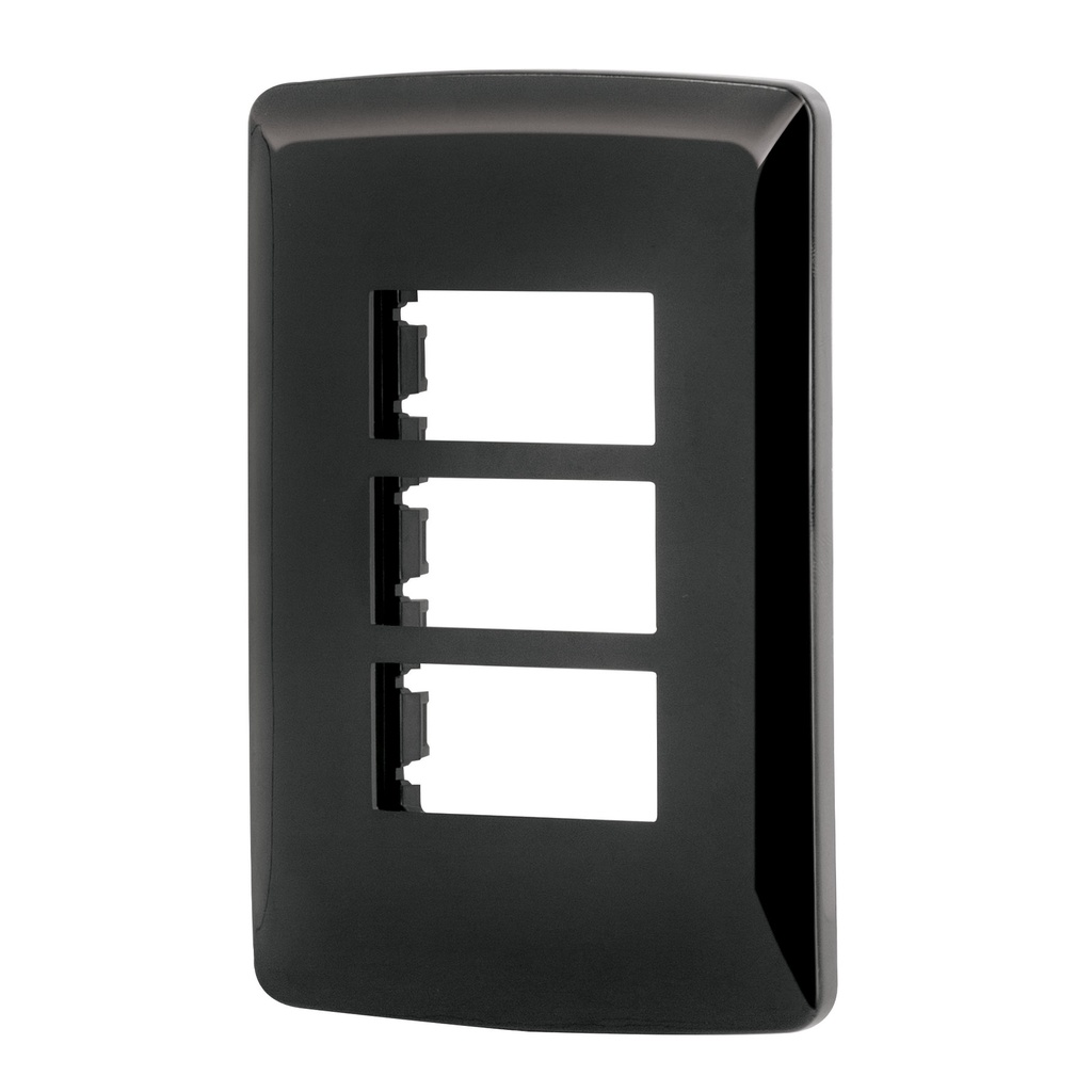 PPTR-IN | Placa 3 modulos, Italiana, color negro, Volteck