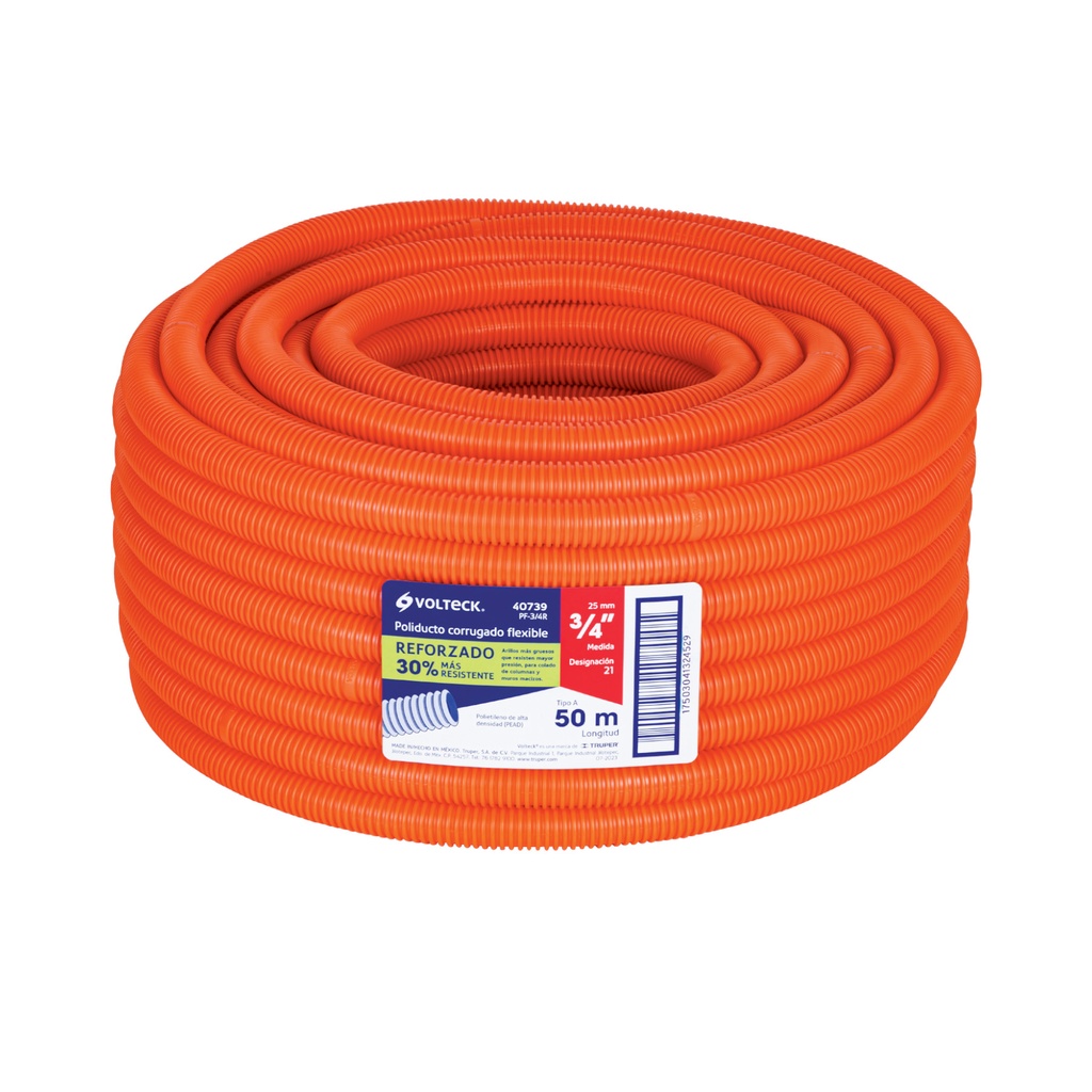 PF-3/4R | Metro de poliducto 3/4' corrugado flex. reforz. s/guía, 50m