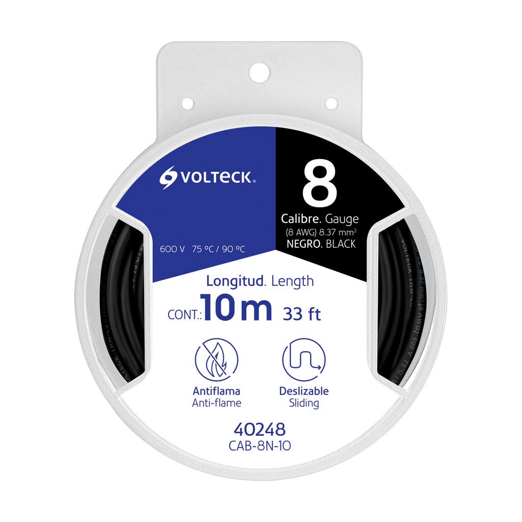 CAB-8N-10 | Carrete con 10 m de cable THHW-LS 8 AWG negro, Volteck