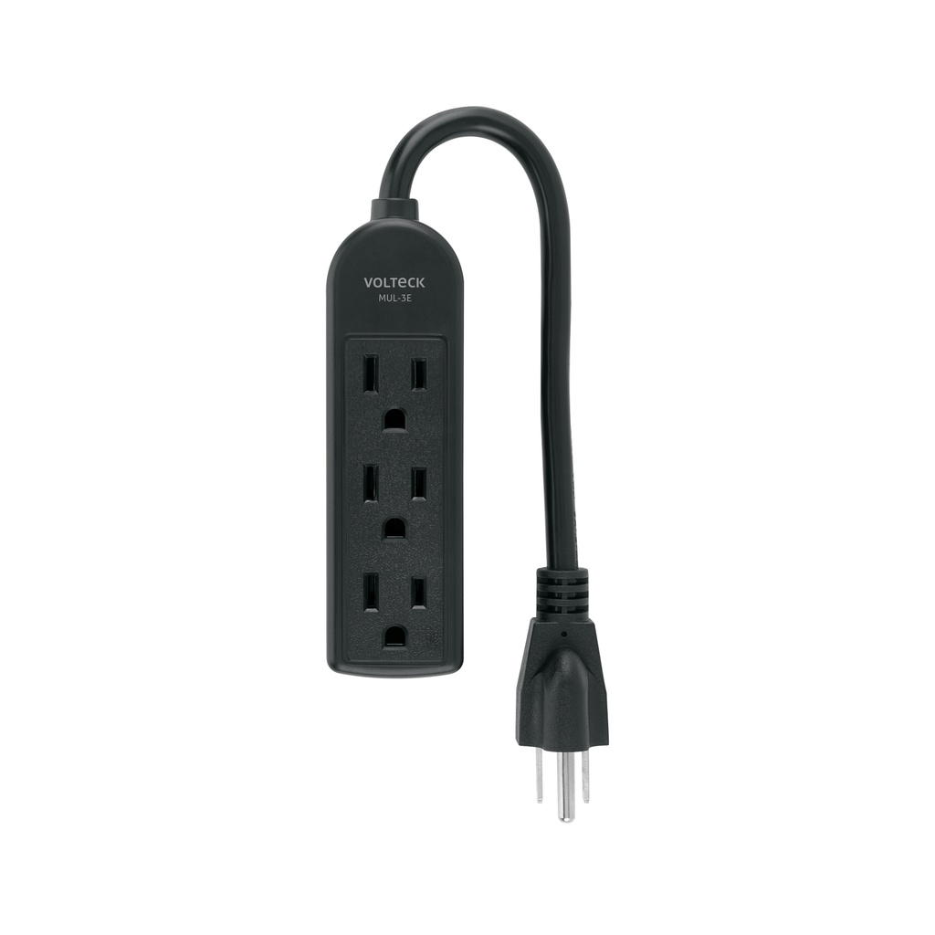 MUL-3EN | Multicontacto doméstico 3 entradas, negro VOLTECK