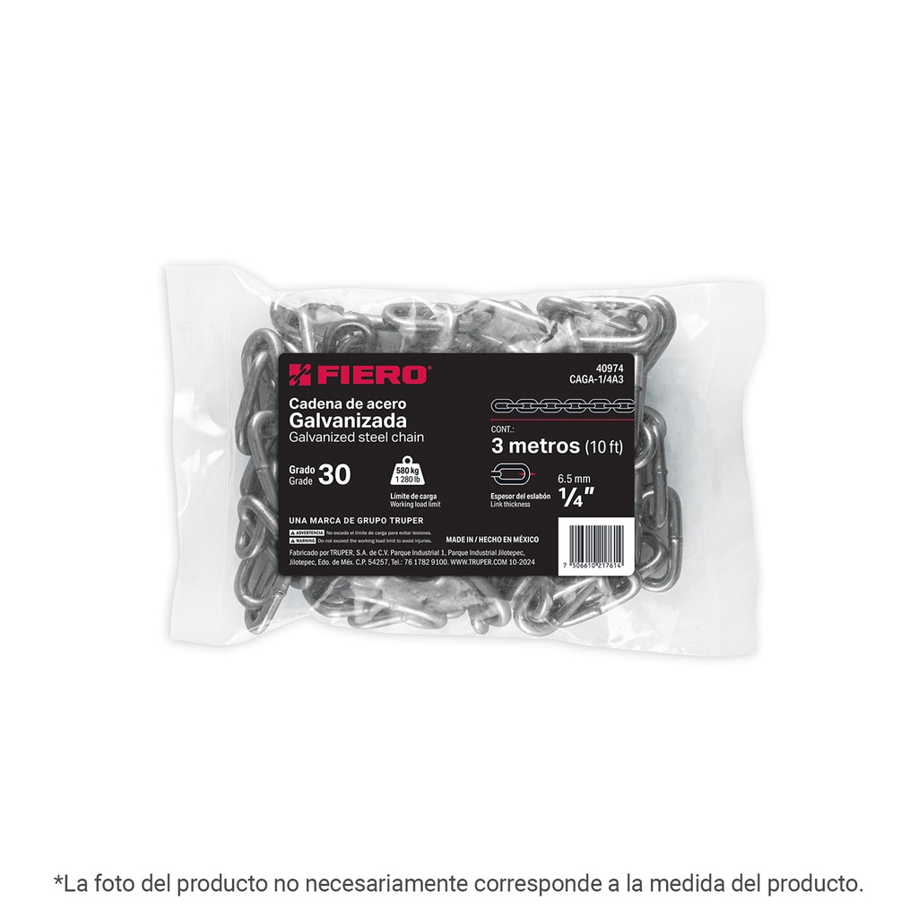 CAGA-5/16A1 | 1 metro de cadena galvanizada de 5/16', FIERO